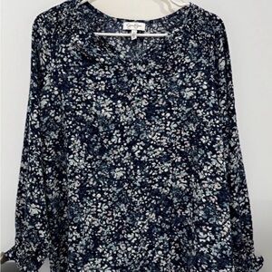 Jessica Simpson Navy Multicolor Floral Long Sleeve Top